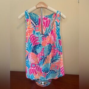 Lilly Pulitzer Women's M 100% Silk Alyssa Pineapple Sleeveless Tank